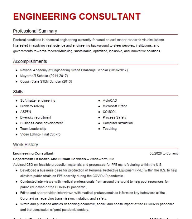 Engineering Consultant Resume Example