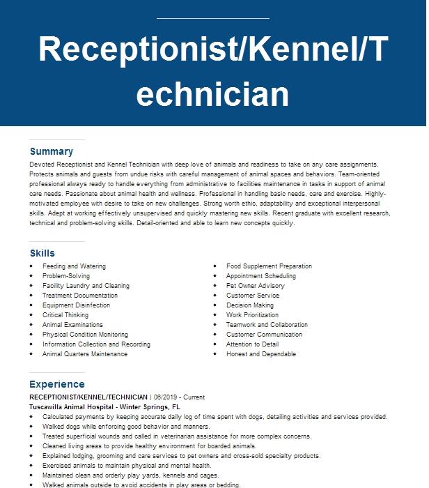 Kennel Technician Receptionist Resume Example   E90fc7ff 789d 43ce Bfaa 11c9e284de47 