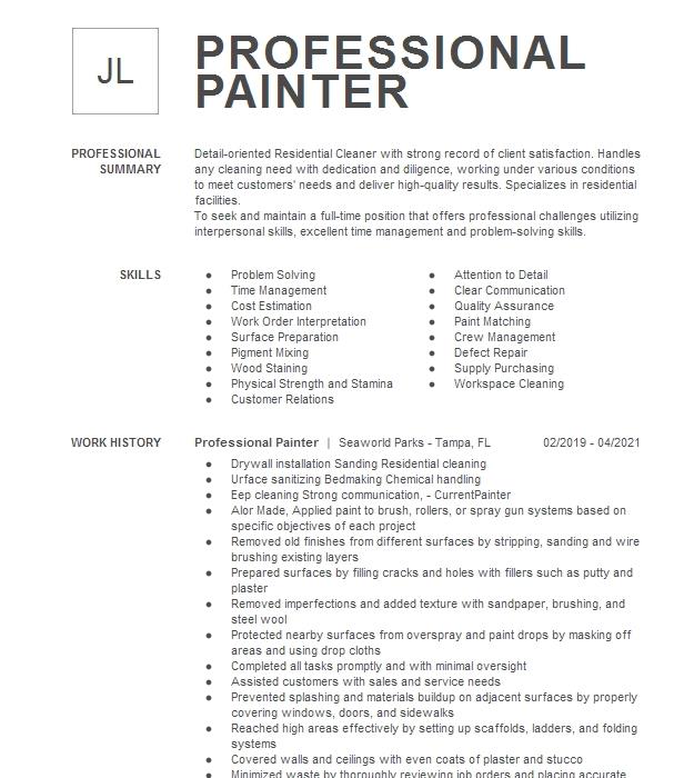 Professional Painter Resume Example