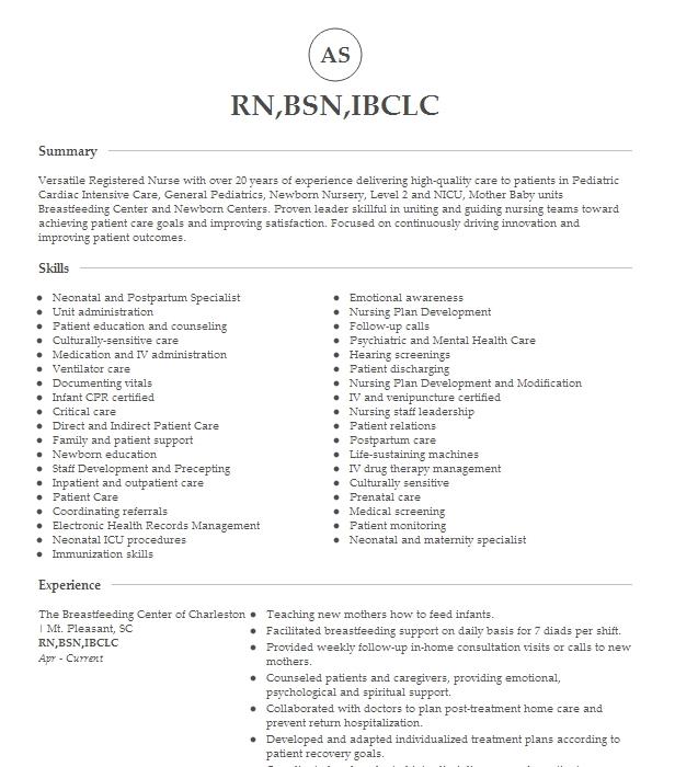 Rn, Ibclc Resume Example