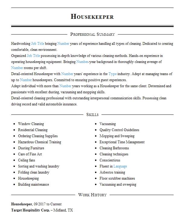 Housekeeper Resume Example