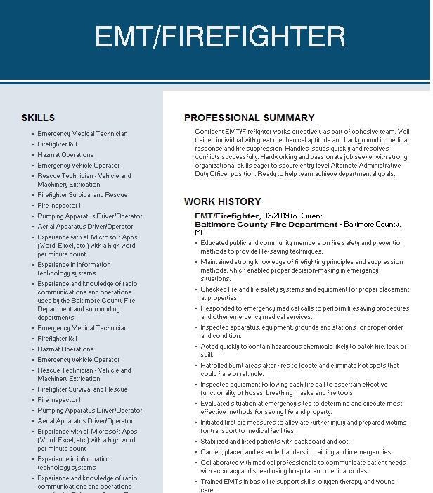 Firefighter Emt B Resume Example