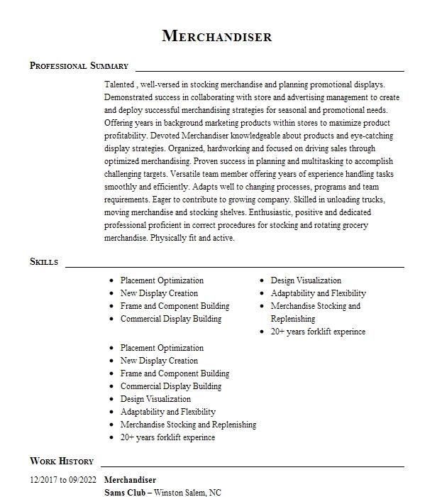 Merchandiser Resume Example