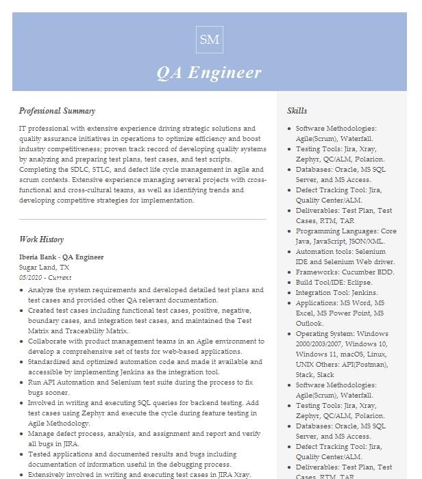 Qa Engineer Resume Example