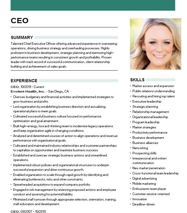 Ceo Resume Example