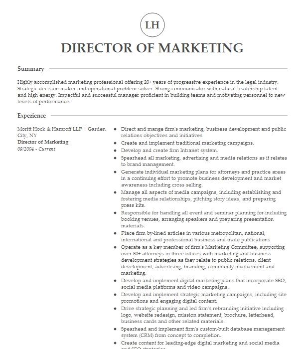 Director Of Marketing Resume Example