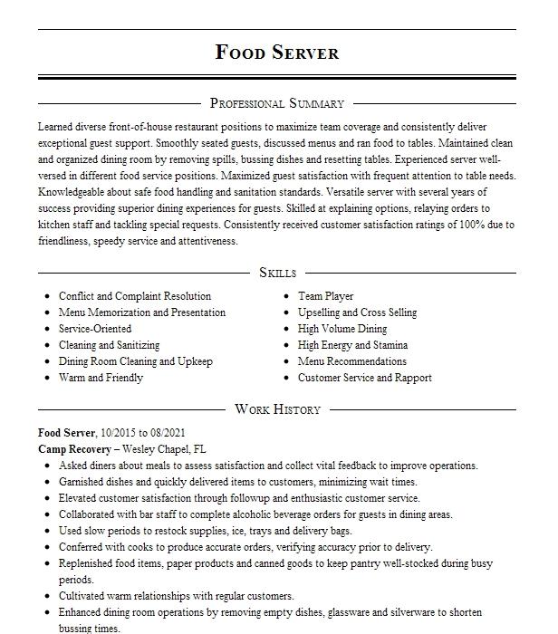 Food Server Resume Example