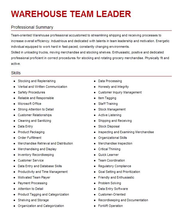 warehouse-team-leader-resume-example