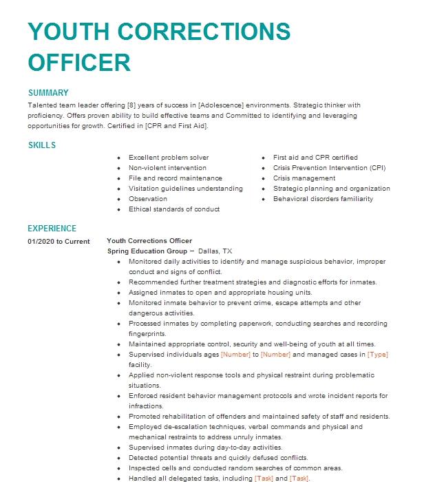 youth-corrections-officer-resume-example