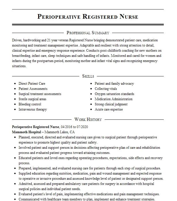 Perioperative Registered Nurse Resume Example