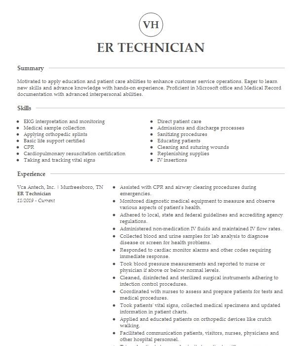 Er Technician Resume Example