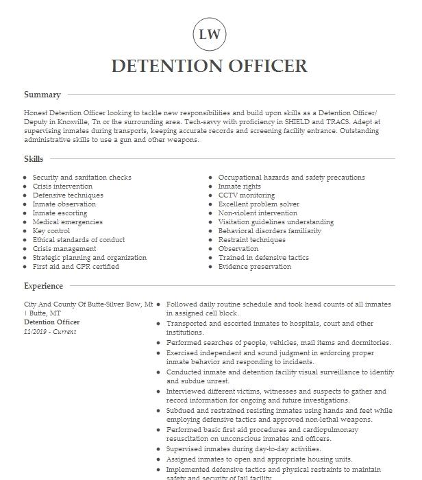 Detention Officer Resume Example 5421