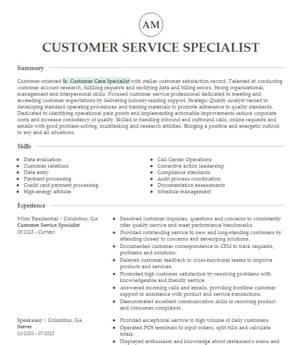 Senior Customer Care Specialist