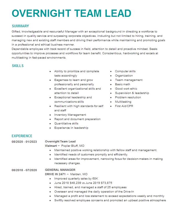 overnight-team-lead-resume-example