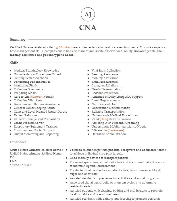 Cna Resume Example