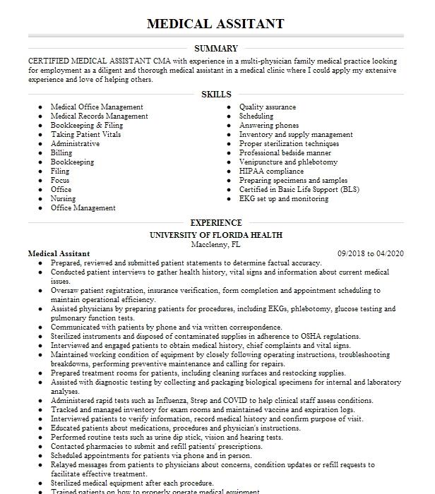 Medical Assitant Resume Example