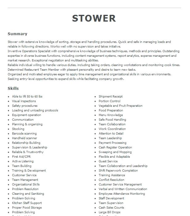 Stower Resume Example