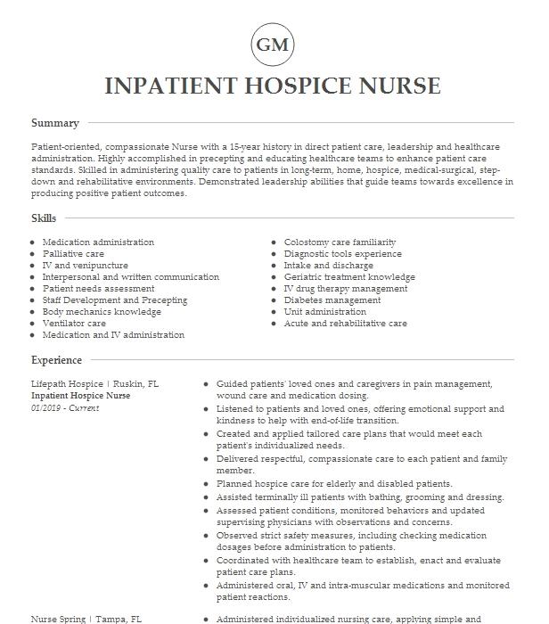 Inpatient Hospice Rn Resume Example