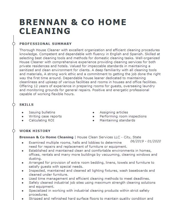 Private Home Cleaning Assistant Resume Example