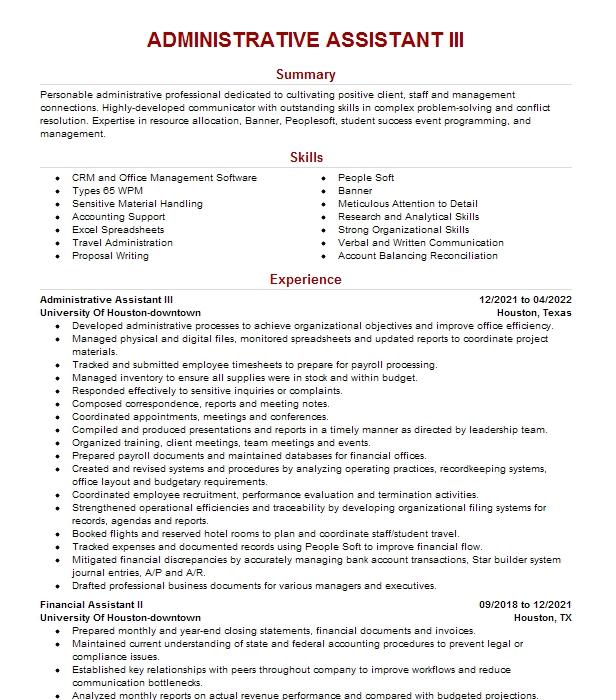 Administrative Assistant Iii Resume Example