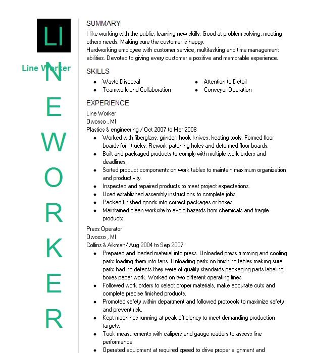 Line Worker Resume Example