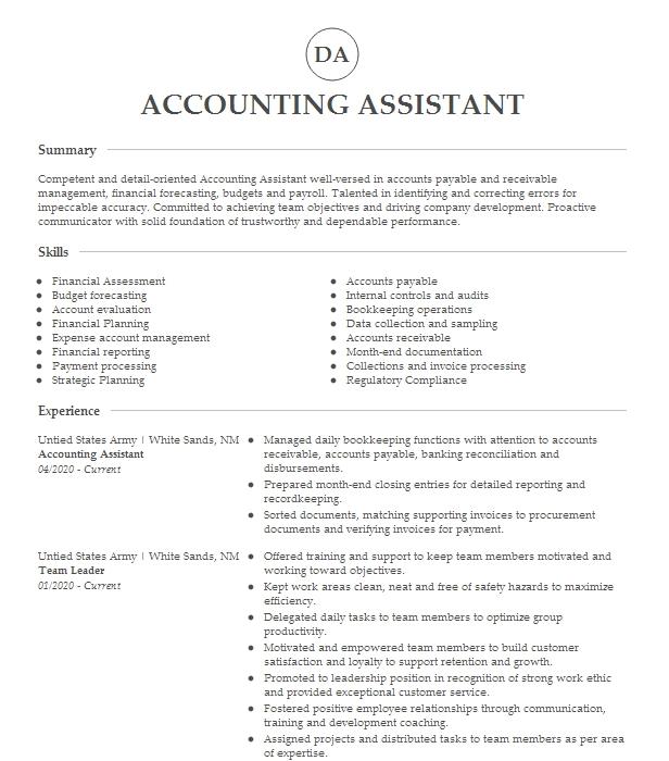 Accounting Assistant Resume Example