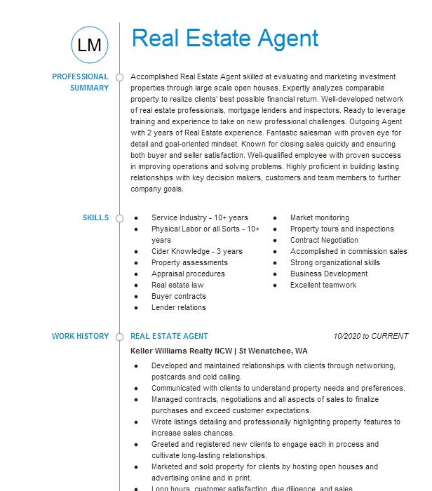 Real Estate Agent Resume Example