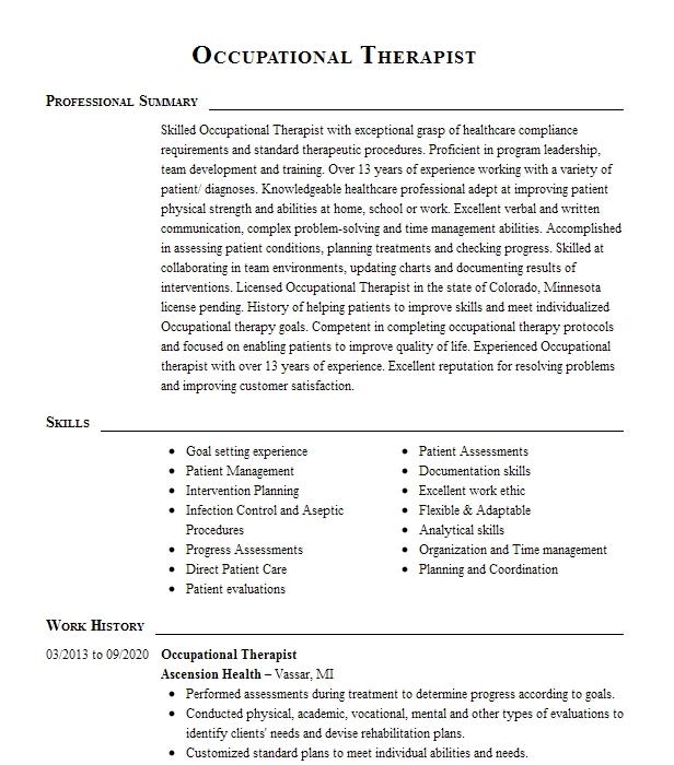 Occupational Therapist Resume Example