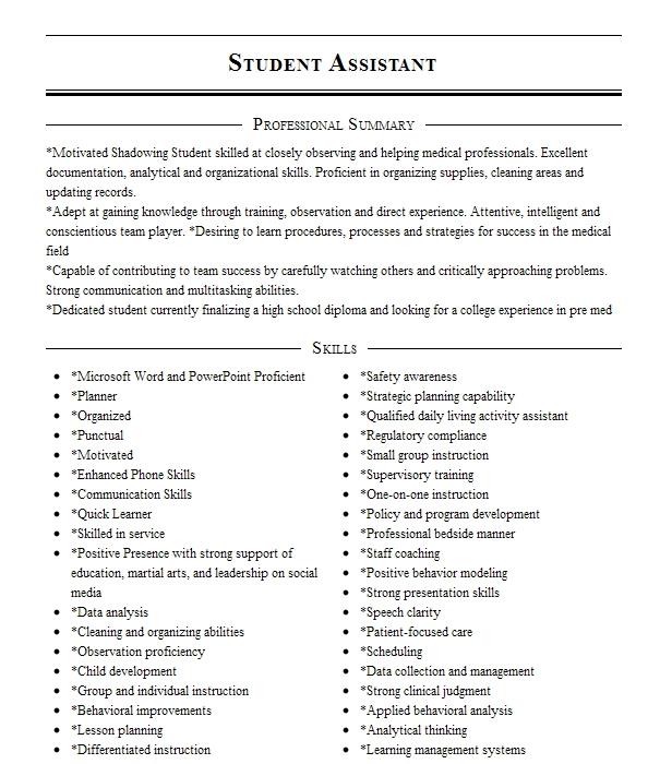 sample objective in resume for student assistant