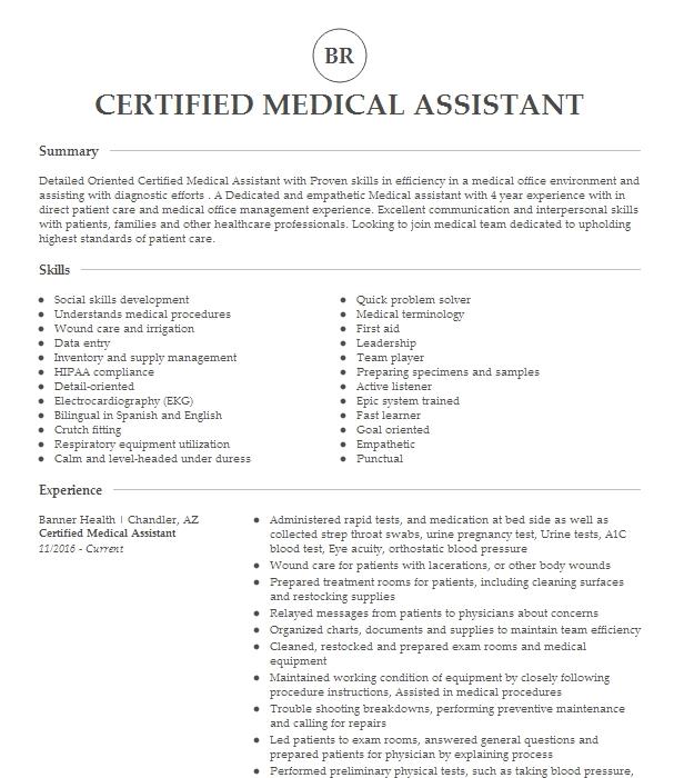 Certified Medical Assistant Resume Example