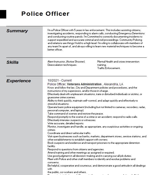 Police Officer Resume Example 2202