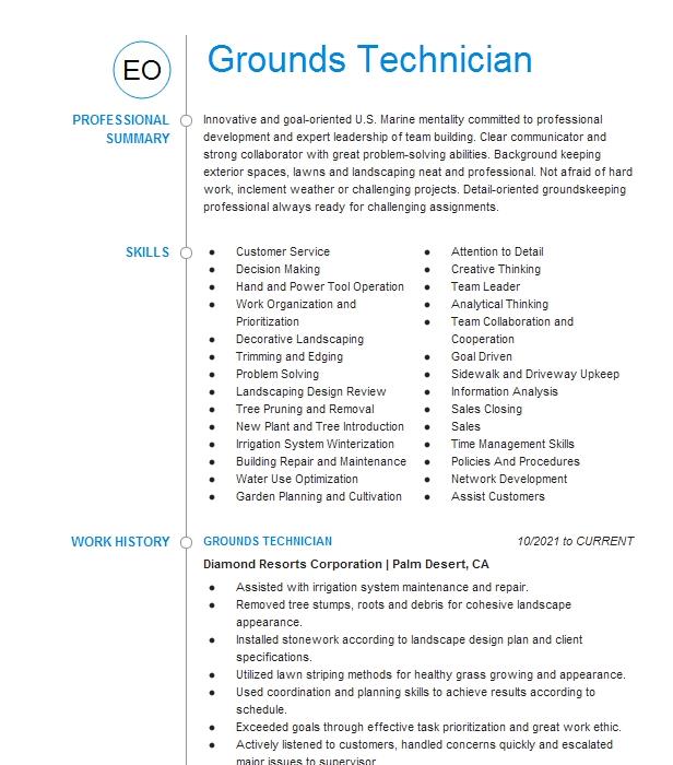 Grounds Technician Resume Example