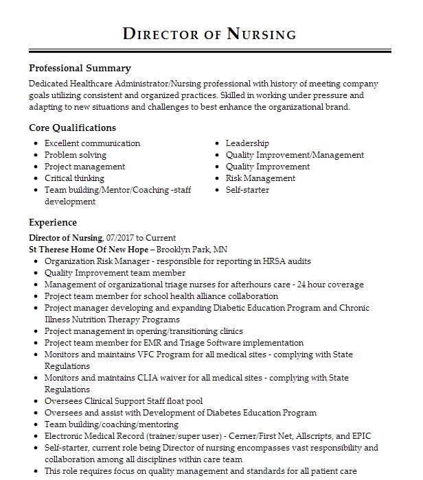 Director Of Nursing Resume Example