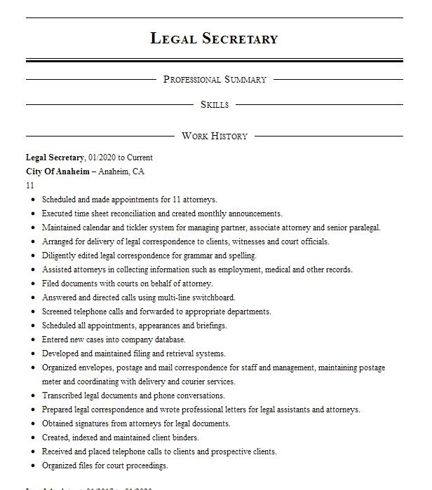 Legal Secretary Resume Example