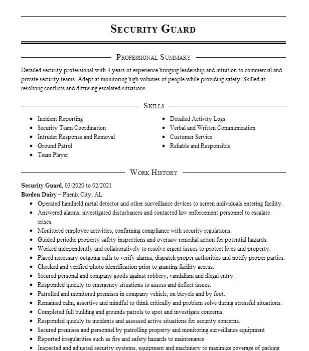 Security Guard Objectives Resume Objective Livecareer 8295