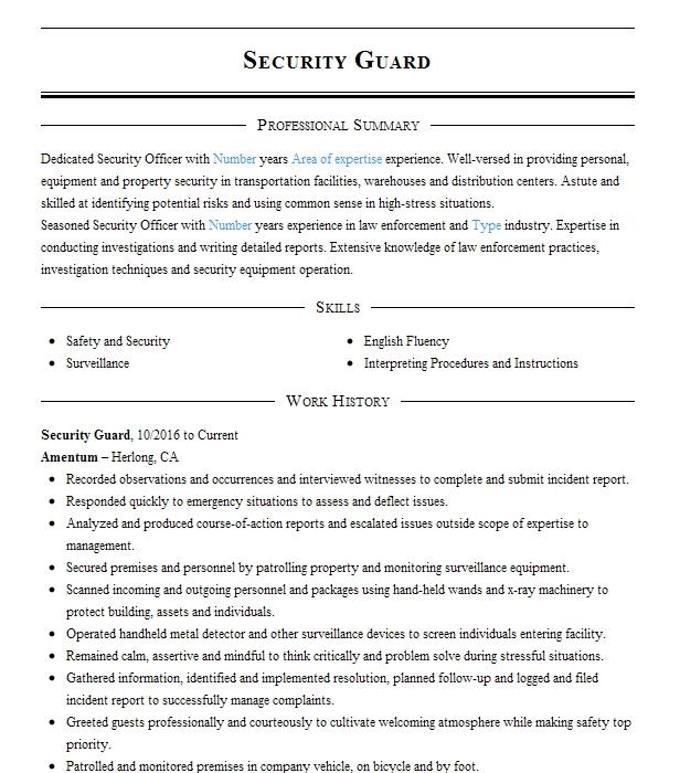 Security Guard Objectives 