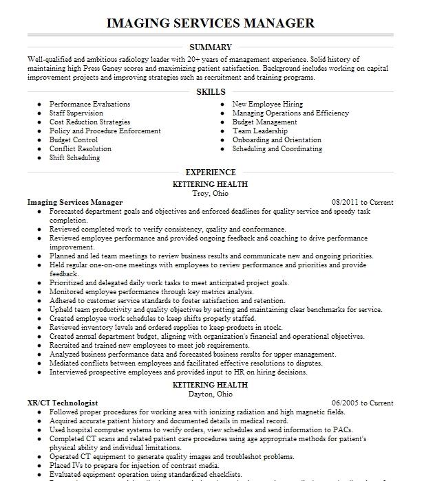 Imaging Services Support Coordinator Resume Example