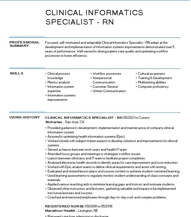 Clinical Informatics Coordinator Resume Example