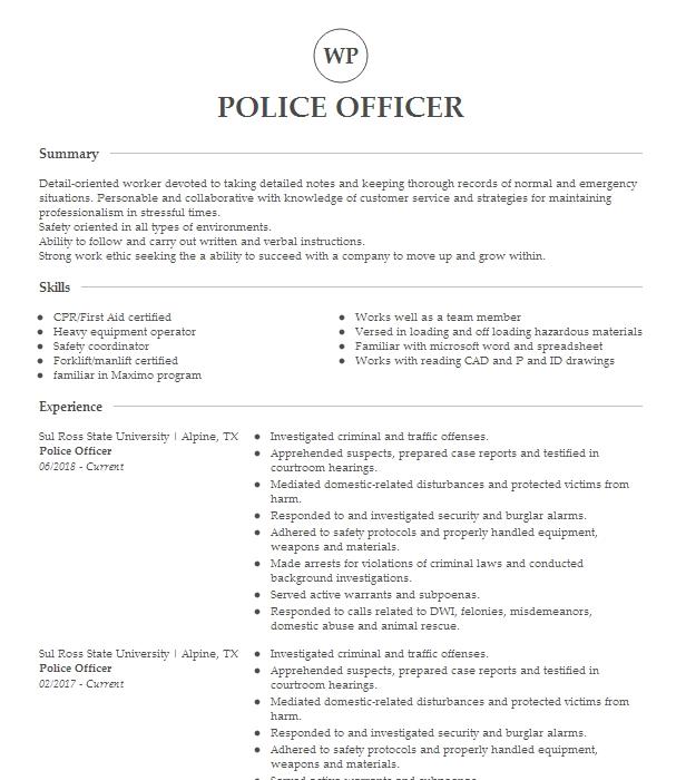 Police Officer Resume Example