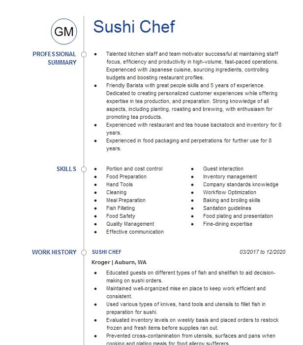 Sushi Chef Resume Example