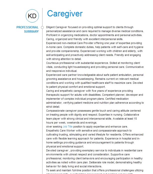 Caregiver Resume Example