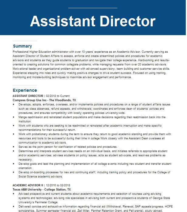 Assistant Director Resume Example 0767