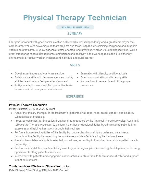 Physical Therapy Technician Resume Example