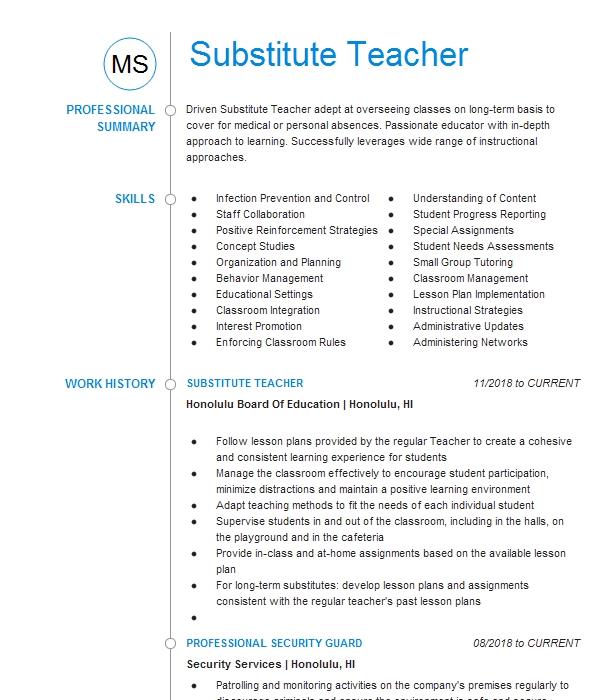 Substitute Teacher Objectives Resume Objective Livecareer