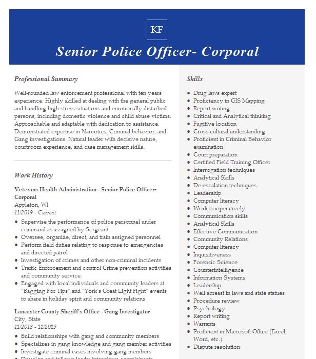 Police Desk Corporal Resume Example