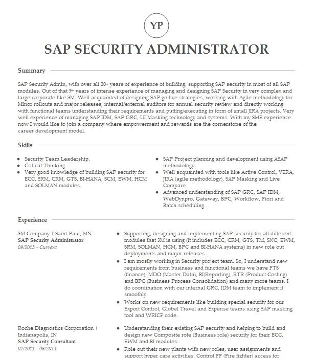 Sr. Sap Security Administrator Resume Example