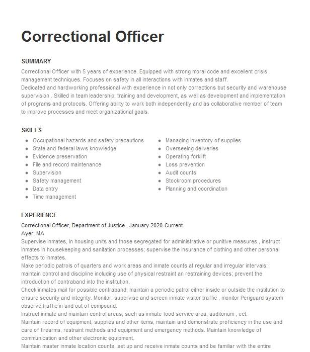 Correctional Officer Resume Example