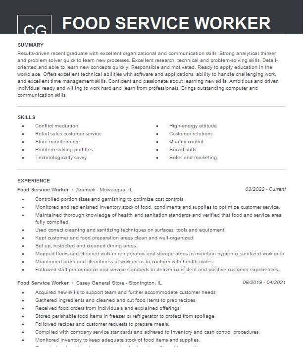 Food Service Worker Resume Example