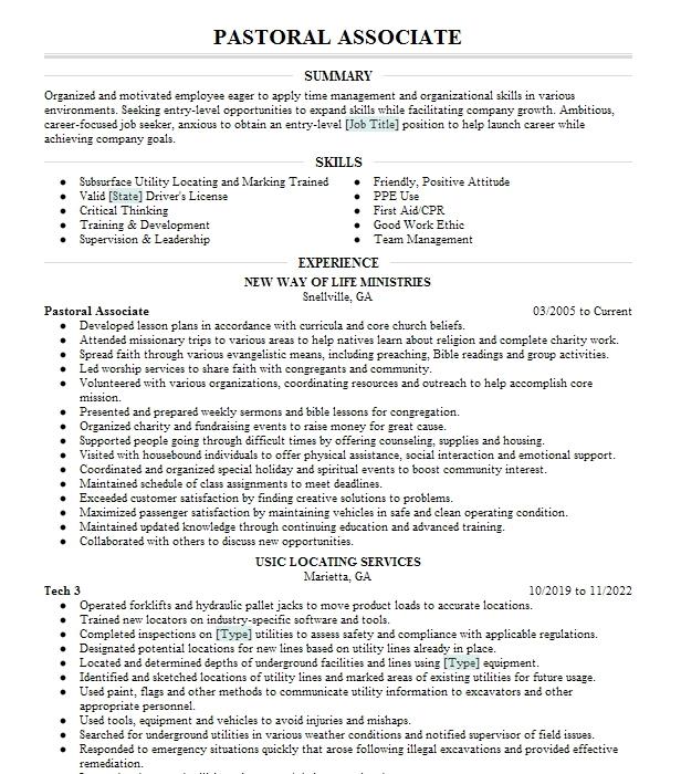 pastoral-associate-resume-example