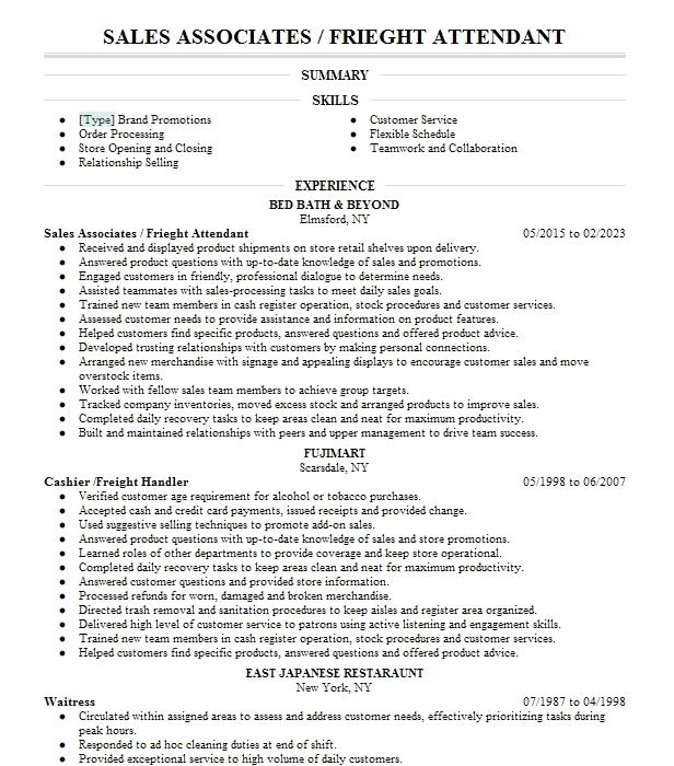 Sales Attendant Resume Example